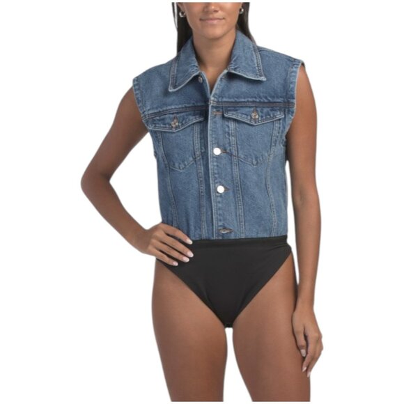 TORN BY RONNY KOBO Sabine Denim Bodysuit - Picture 2 of 3